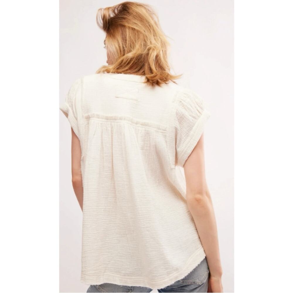 Free People Bohemian Horizons Double Cloth Gauze Swing Top Optic White Large - Picture 11 of 14
